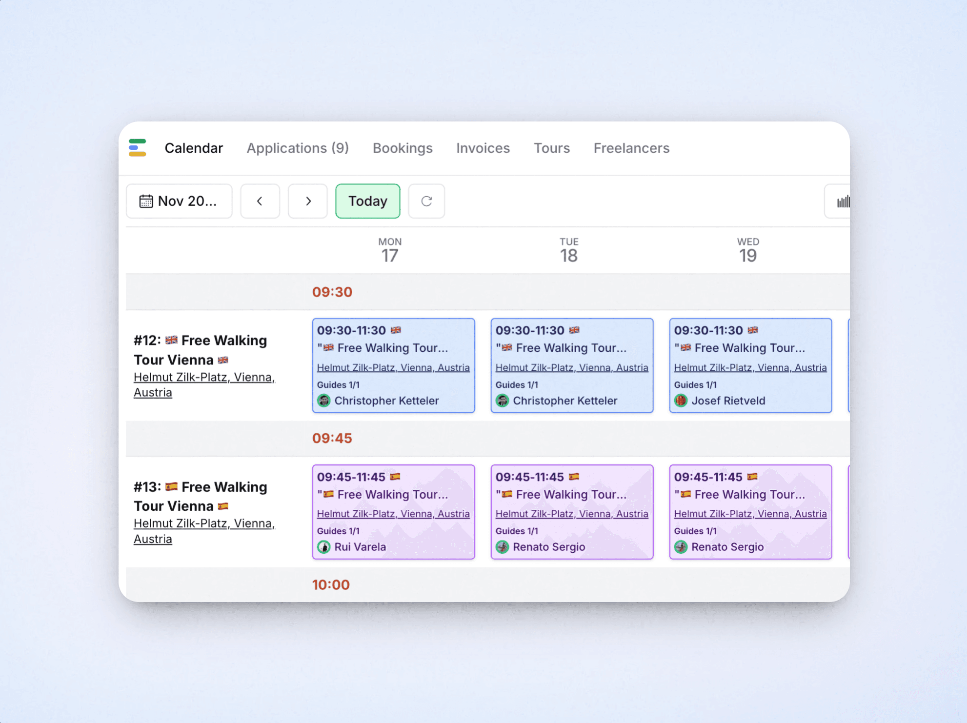 One Calendar for All Tours interface