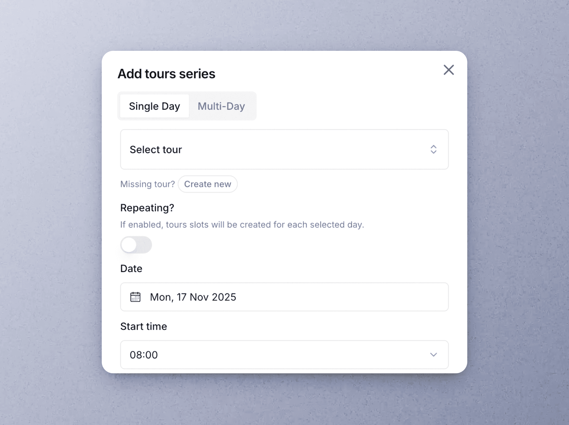 Step 01: Create & Schedule Tours